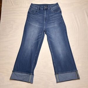 Halara Flex Wide Leg Jeans Womens M 29x26 Blue High Waist Stretch Cuffed Denim